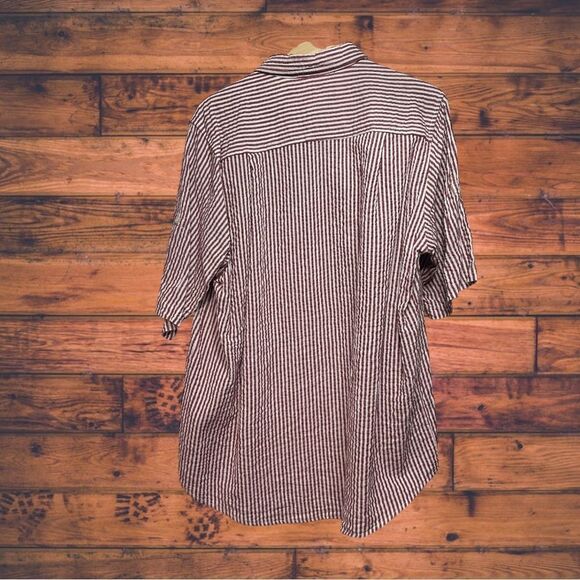 5 for $25🔥Woman Within Burgundy Striped Button Front Shirt Medium - Picture 2 of 5